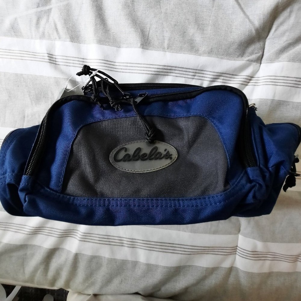 NWT Cabela's Blue 5-Pocket Fishing Hunting Utility Carrying Bag w/Shoulder Strap
